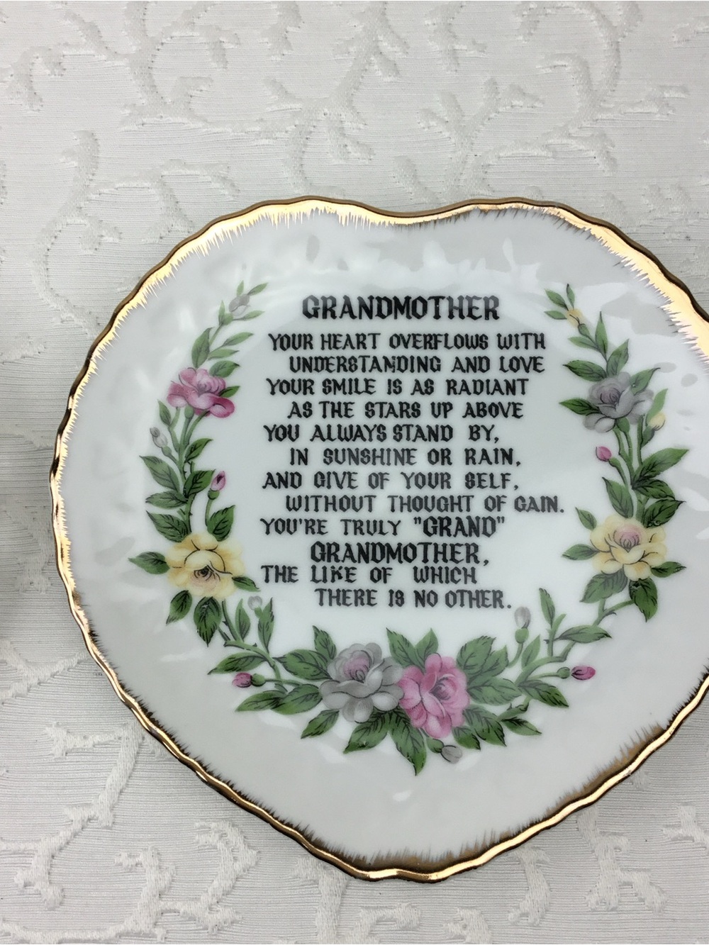 Grandmother Floral Decorative Porcelain Plate with Gold Edge